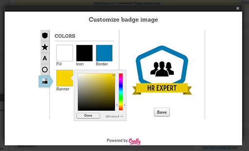 Choose from a variety of badge shapes and border styles, and adjust the colors of each element.
