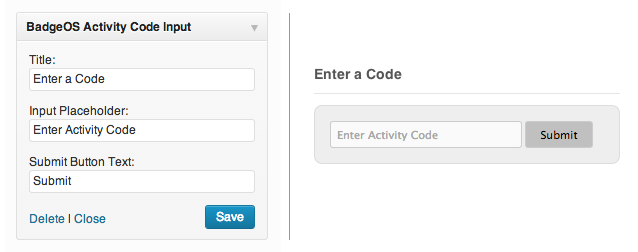 Activity Code Input Widget for BadgeOS