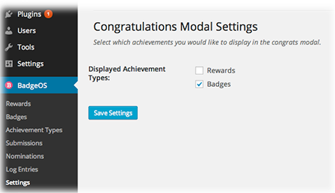 BadgeOS Settings for Congrats Add-on